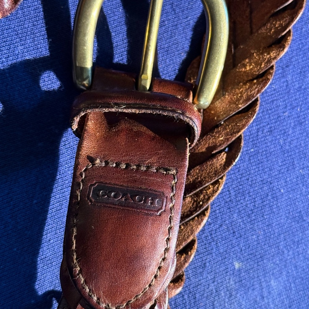 Coach Braided Dark Brown Leather Belt with brass buckle  Size 38